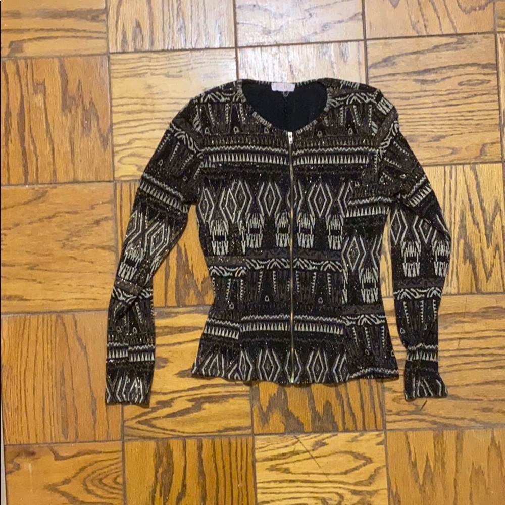 Long sleeve black/ gold cocktail blouse